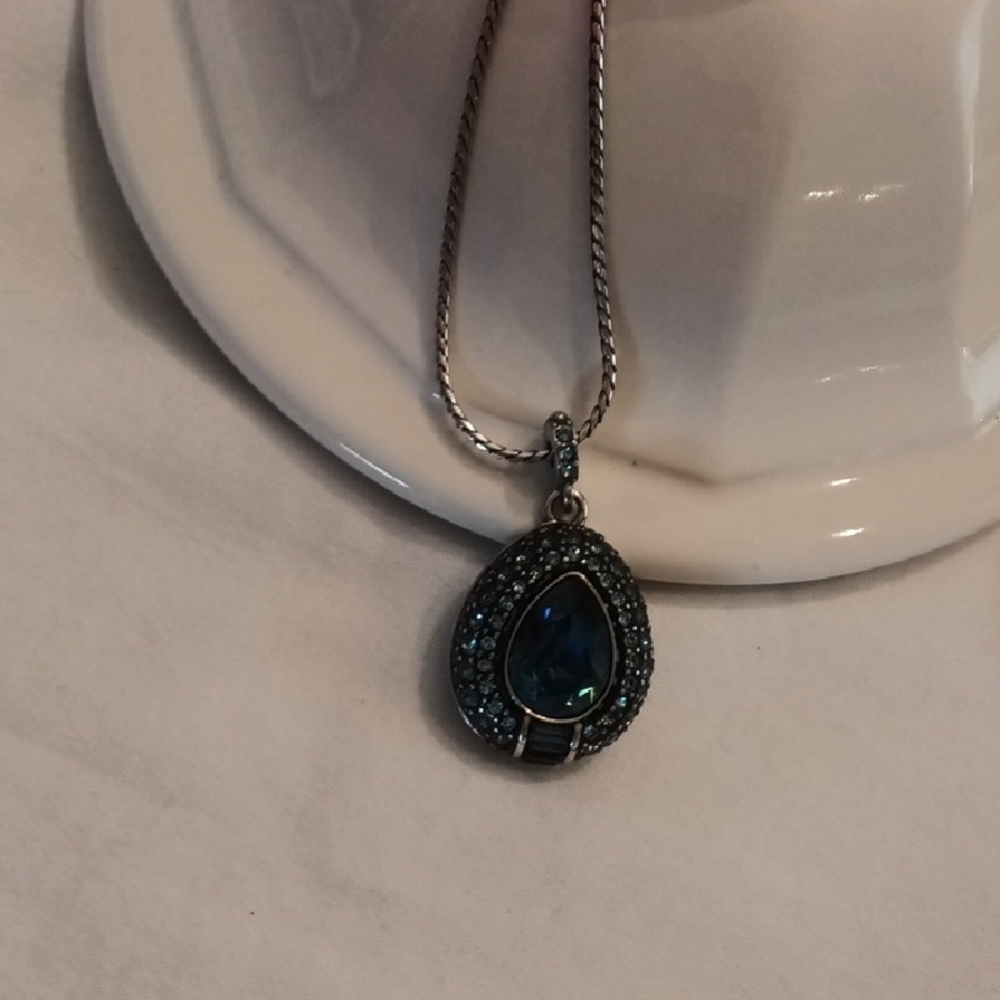Brighton Elegant Silver Necklace with Swarski Crystals Blue Pendant - Picture 2 of 7